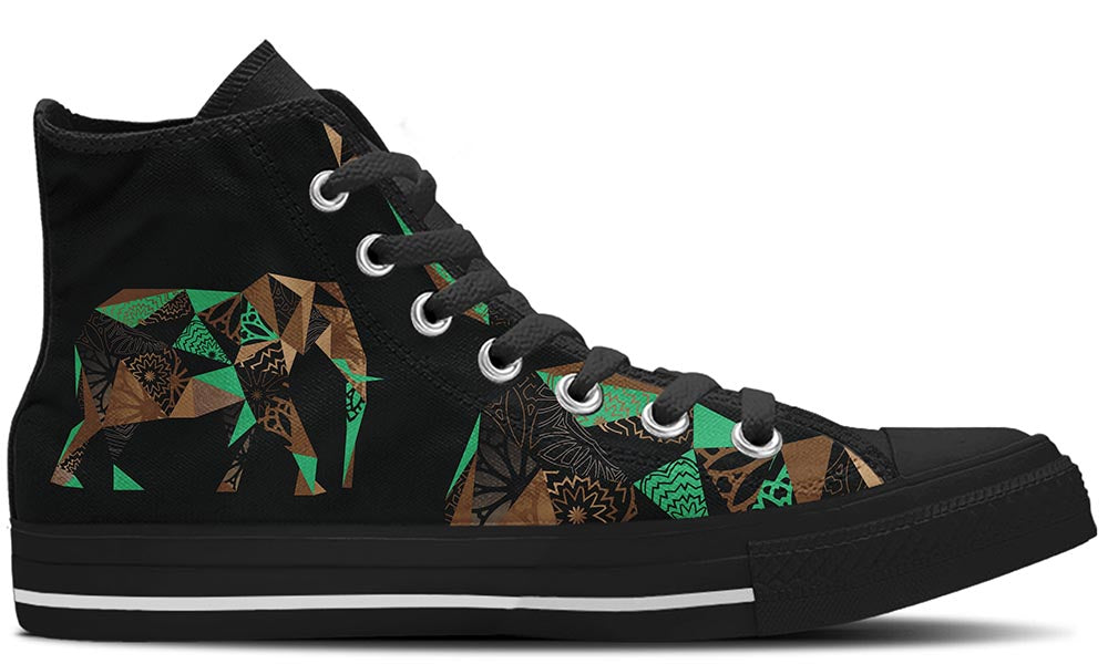 Mosaic Elephant Sneakers: Mosaic Elephant Illustration High Top Sneakers