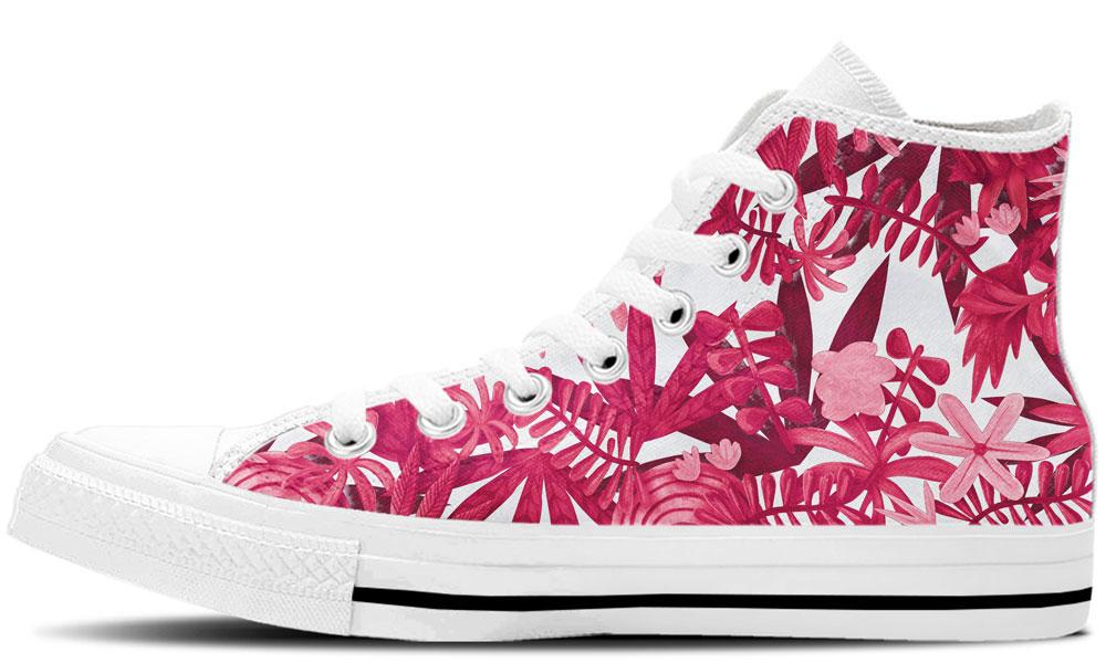 Foliage Sneakers: Pink Foliage Pattern High Top Sneakers