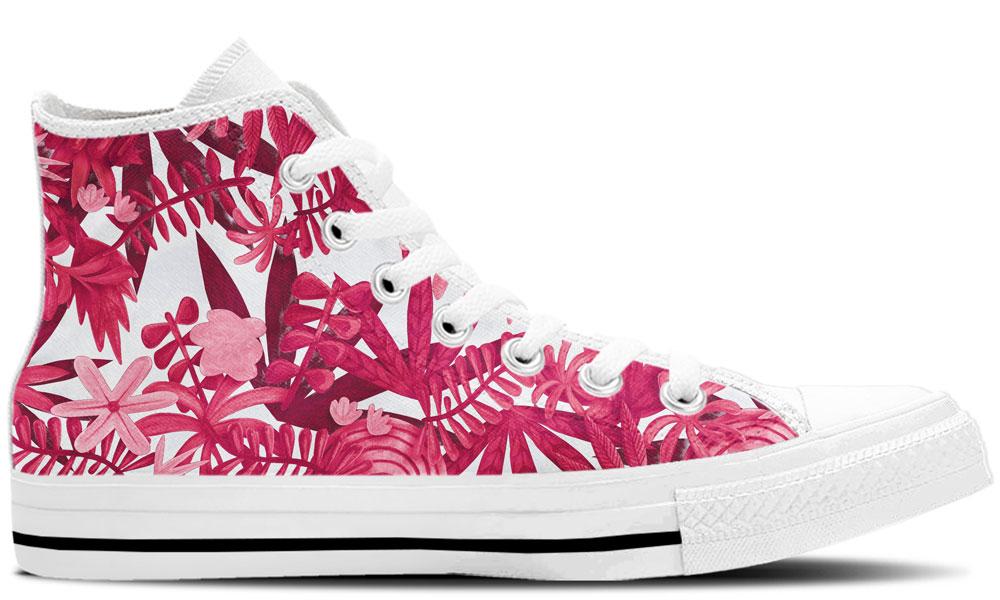Foliage Sneakers: Pink Foliage Pattern High Top Sneakers