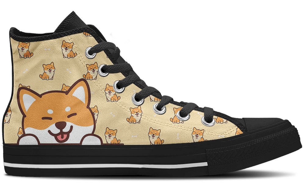Shiba Inu Sneakers: Shiba Inu Pattern High Top Sneakers