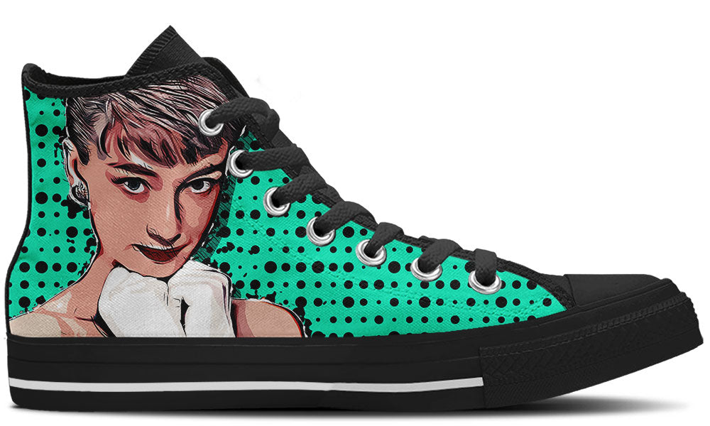 Audrey Hepburn Sneakers: Portrait Pattern High Top Sneakers