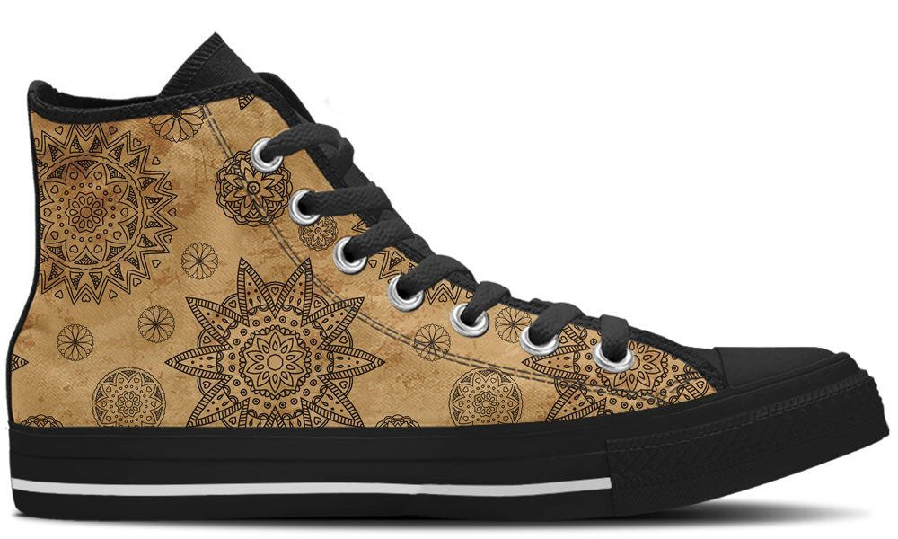 Mandala Sneakers: Tan Mandala Pattern High Top Sneakers