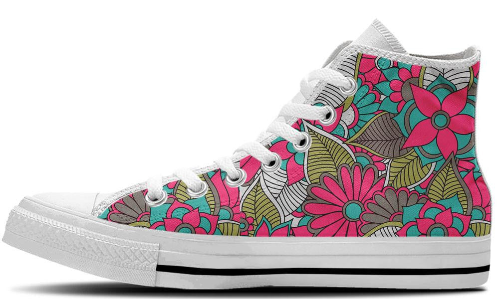 Floral Sneakers: Pink & Teal Floral Pattern High Tops