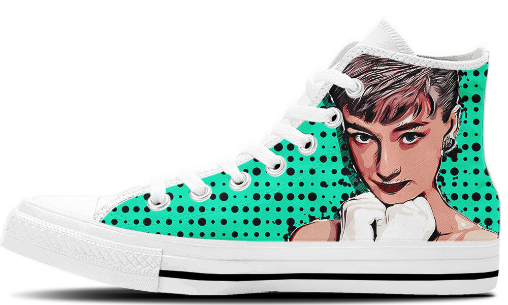 Audrey Hepburn Sneakers: Portrait Pattern High Top Sneakers