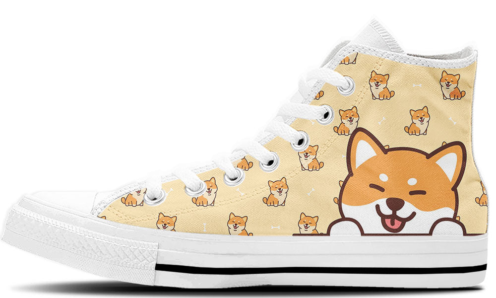 Shiba Inu Sneakers: Shiba Inu Pattern High Top Sneakers
