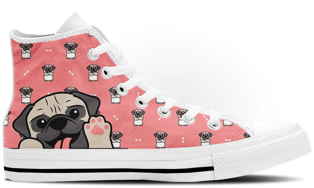 Pug Doodle High Top Shoes Custom Canvas Sneakers CustomKiks