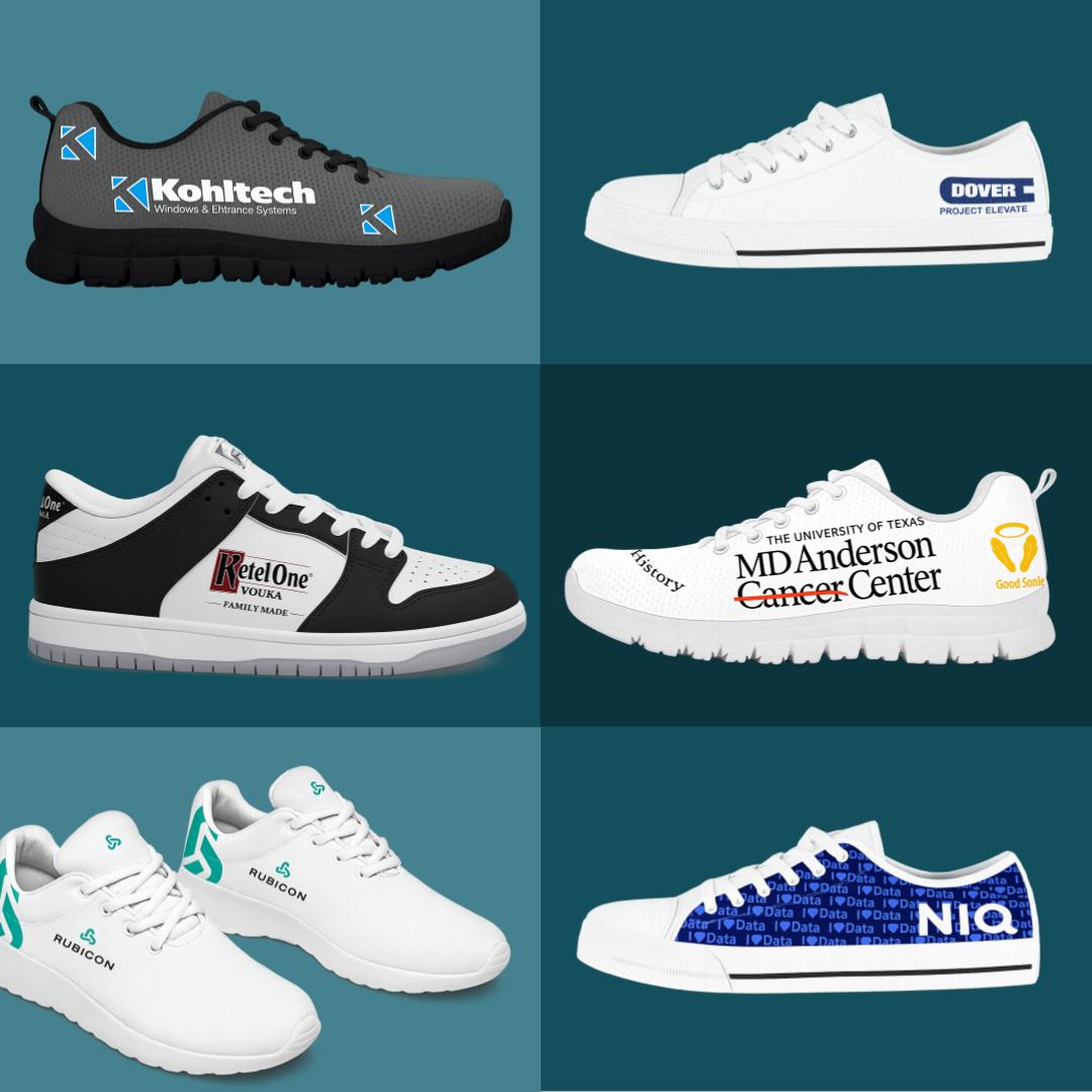 Custom branded sneakers for a 100-employee corporate gifting program