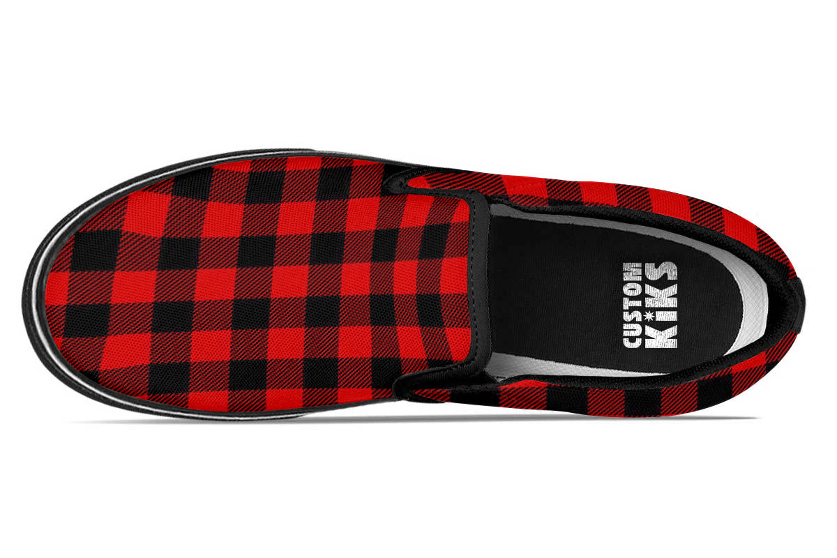 RED PLAID SLIP ONS