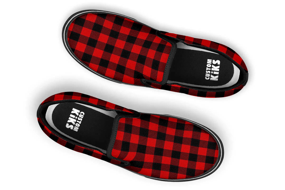 RED PLAID SLIP ONS