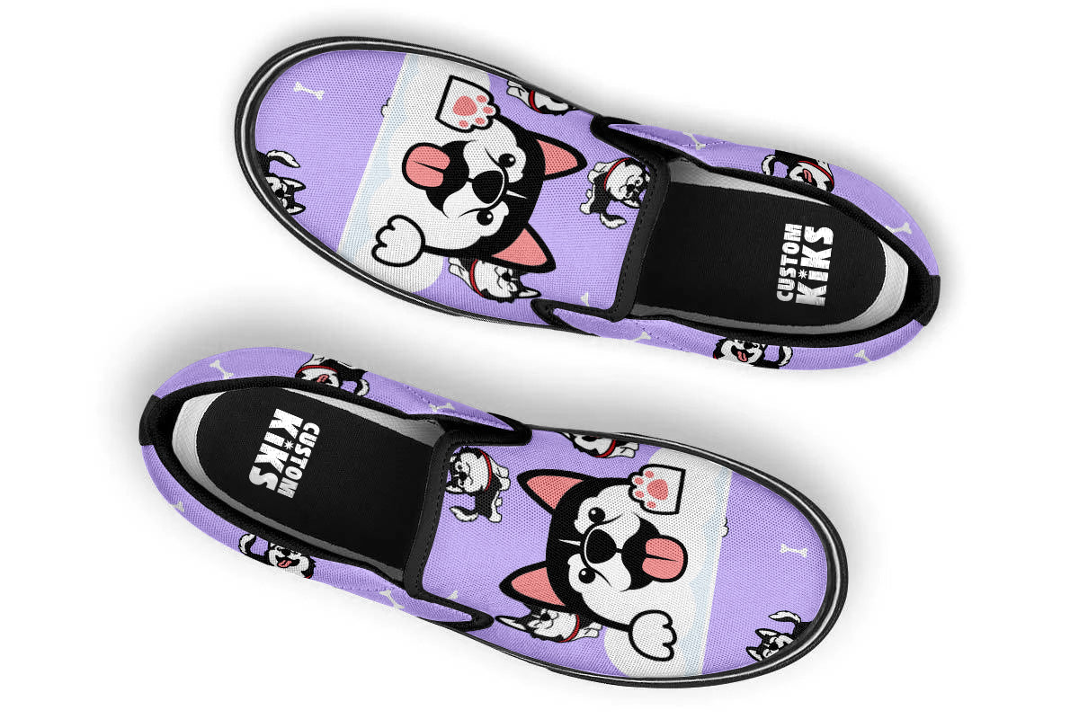 Siberian Husky Doodle Slip Ons