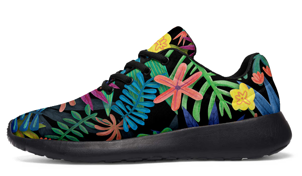 Foliage Sneakers: Tropical Foliage Pattern Sport Shoes