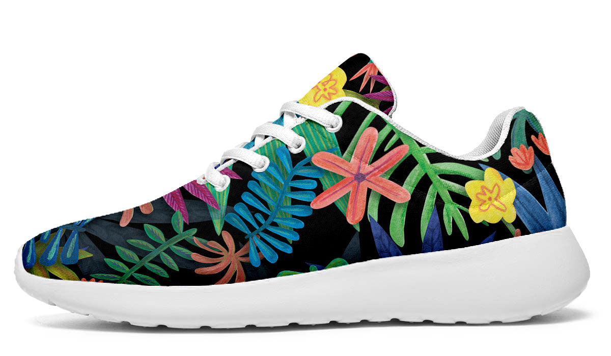 Foliage Sneakers: Tropical Foliage Pattern Sport Shoes