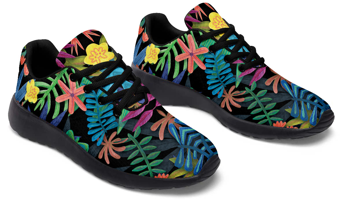 Foliage Sneakers: Tropical Foliage Pattern Sport Shoes
