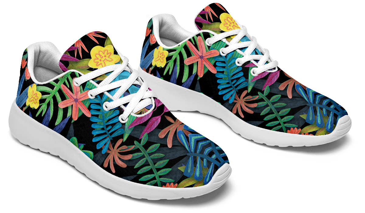 Foliage Sneakers: Tropical Foliage Pattern Sport Shoes