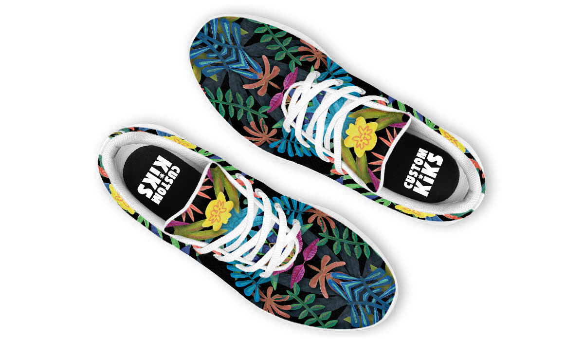Foliage Sneakers: Tropical Foliage Pattern Sport Shoes