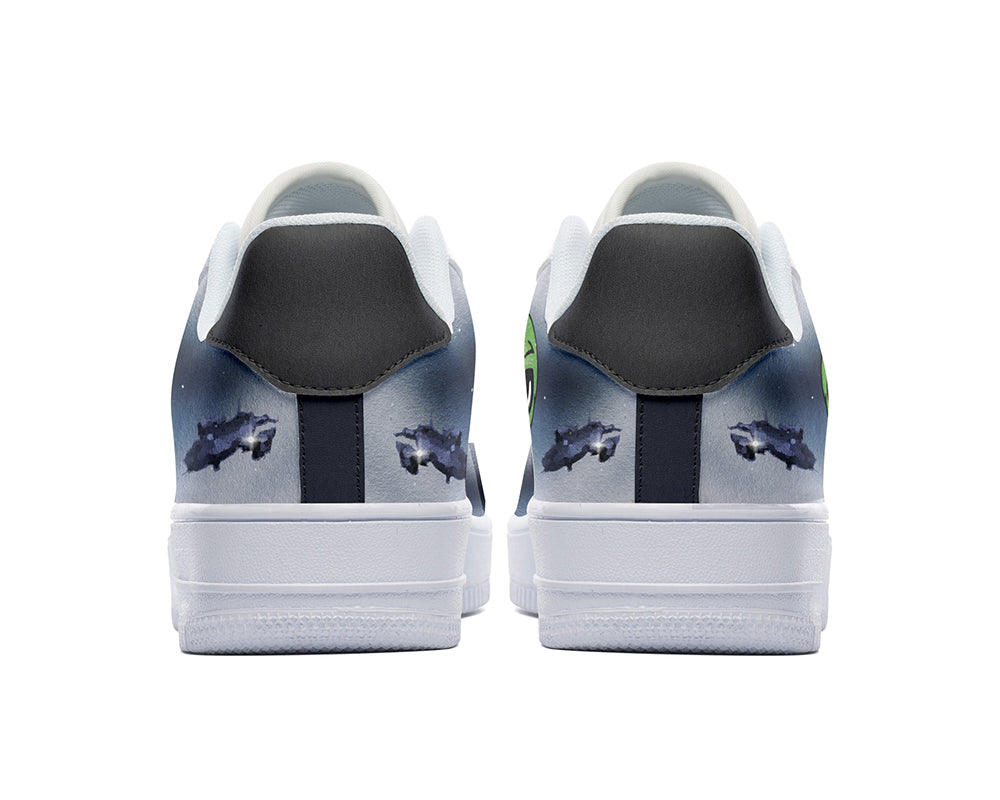 Alien Sneakers: Green Alien Pattern Court Sneakers