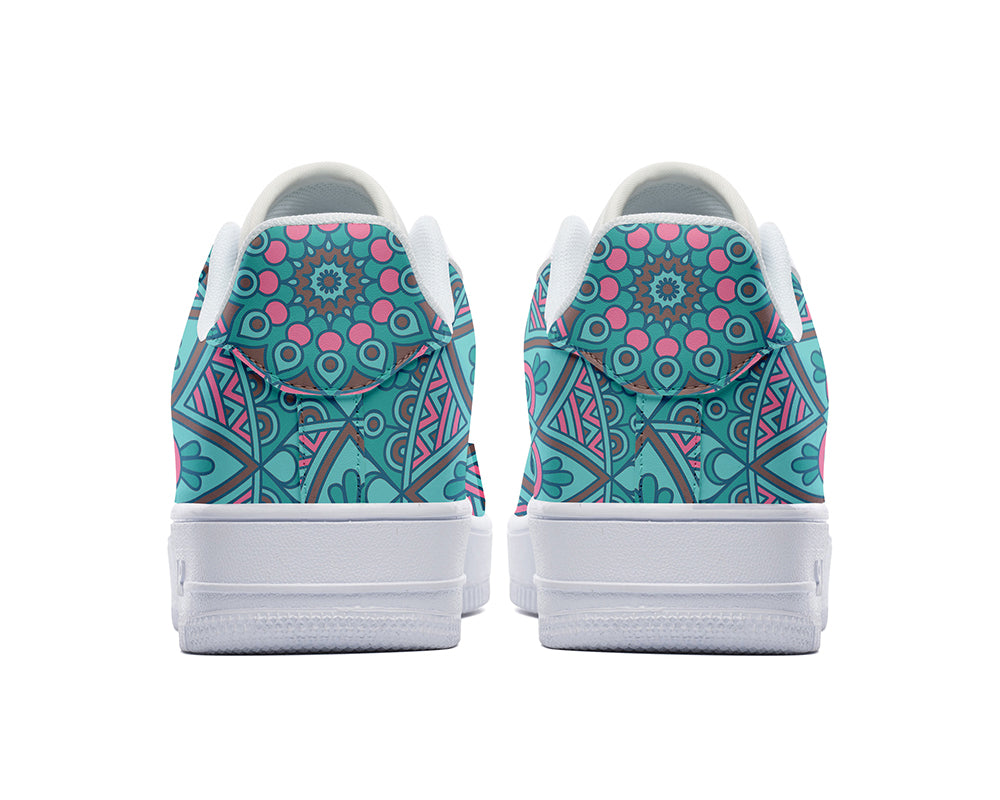 Mandala Sneakers: Aqua Mandala Pattern Court Sneakers
