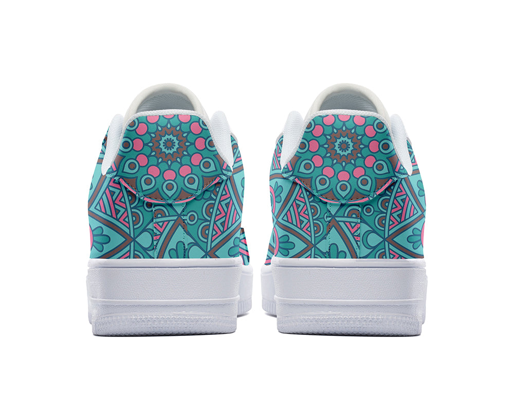 Mandala Sneakers: Aqua Mandala Pattern Court Sneakers