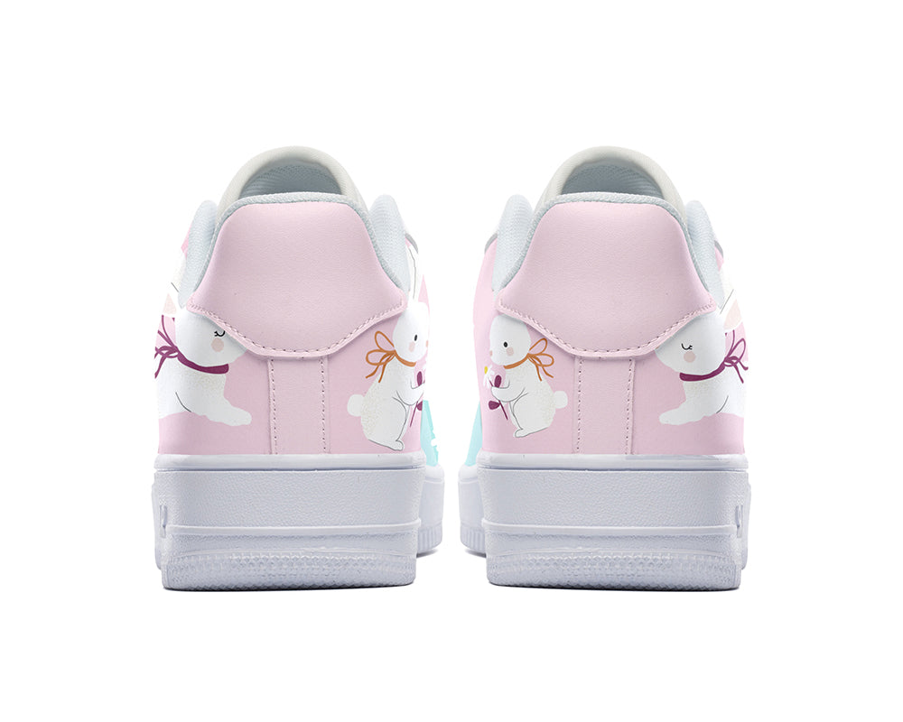 Custom Kiks pastel sneakers with bunny-inspired design for kids and creative adults