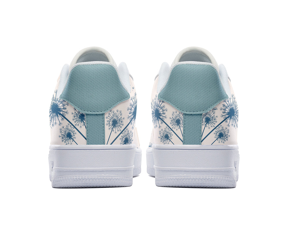 Custom Kiks_white sneaker with a light blue dandelion print