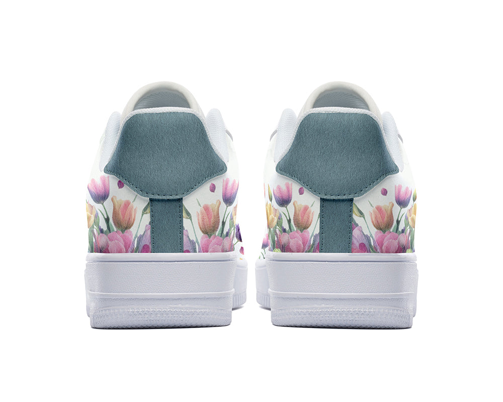 Easter Egg & Tulip Sneakers: Easter Egg & Tulip Pattern Court Sneakers