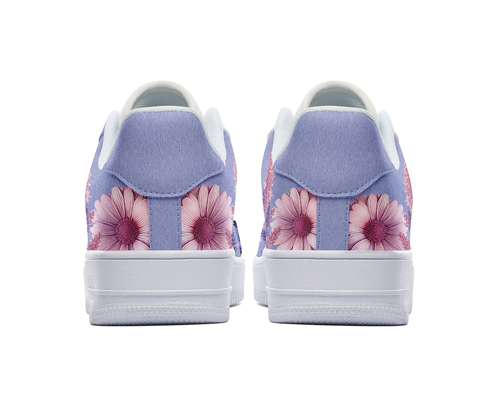 Lavender Sneakers: Lavender Flower Pattern Court Sneakers