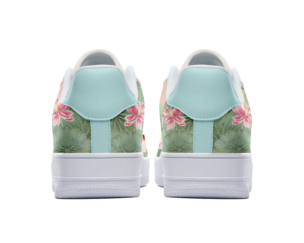 Lotus Sneakers: Lotus Flower Pattern Court Sneakers