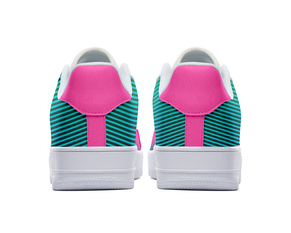 Teal Pink Gradient Sneakers: Abstract Wave Graphic Court Sneakers
