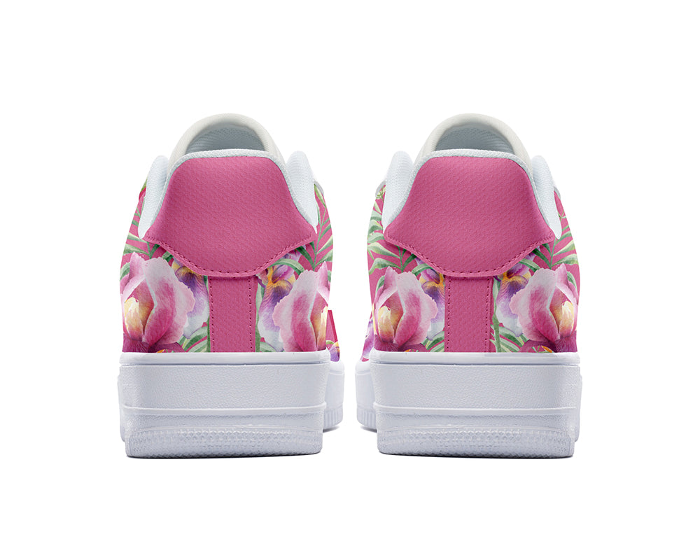 Orchid Sneakers: Orchid Flower Pattern Court Sneakers