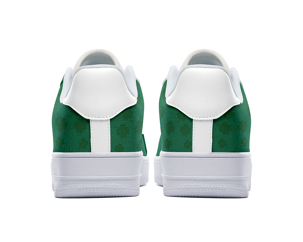 Saint Patrick Sneakers: Green Shamrock Pattern Court Sneakers