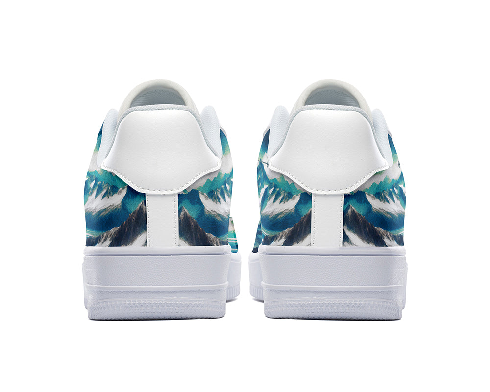 Skiing Sneakers: Skier Mountain Scene Court Sneakers