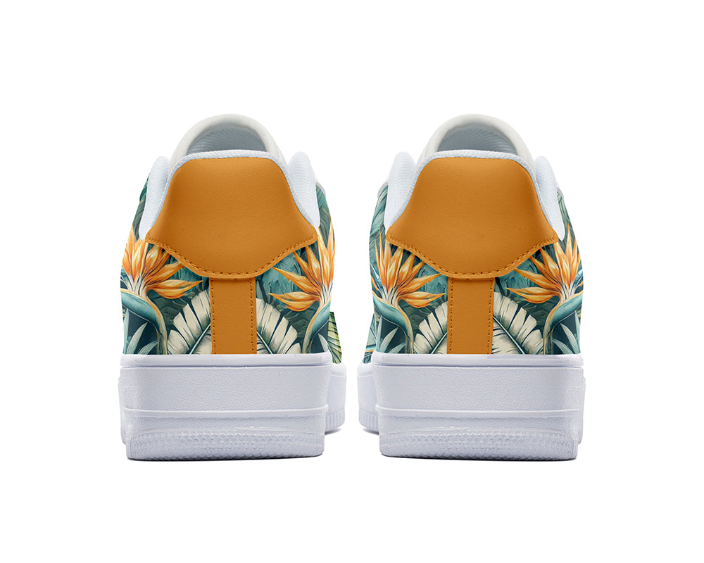 Tropical Sneakers: Tropical Leaves Pattern Court Sneakers