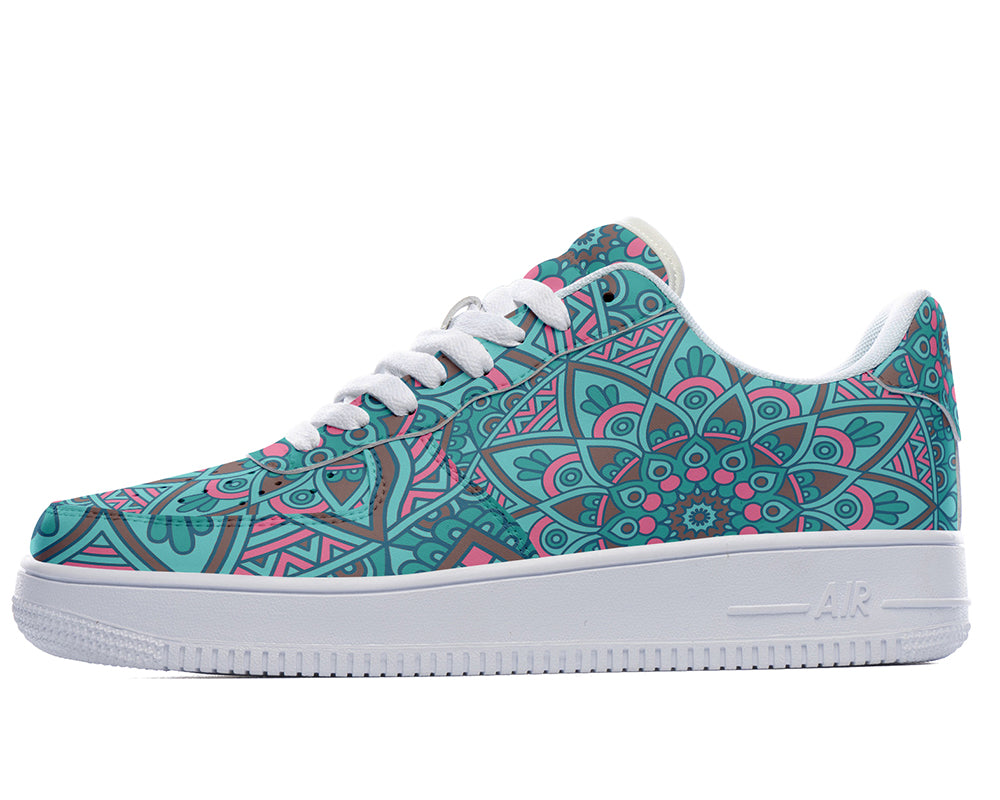Mandala Sneakers: Aqua Mandala Pattern Court Sneakers