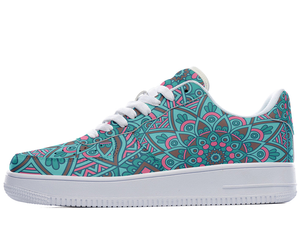 Mandala Sneakers: Aqua Mandala Pattern Court Sneakers