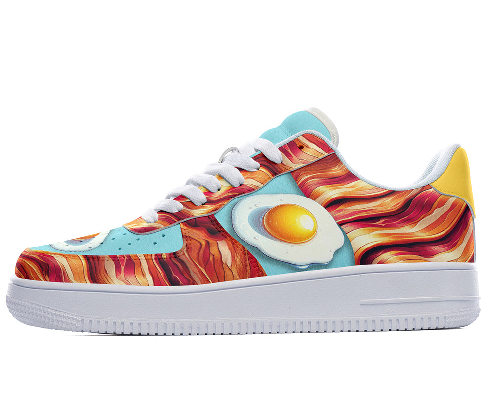 Bacon and Eggs Sneakers: Bacon and Eggs Pattern Court Sneakers