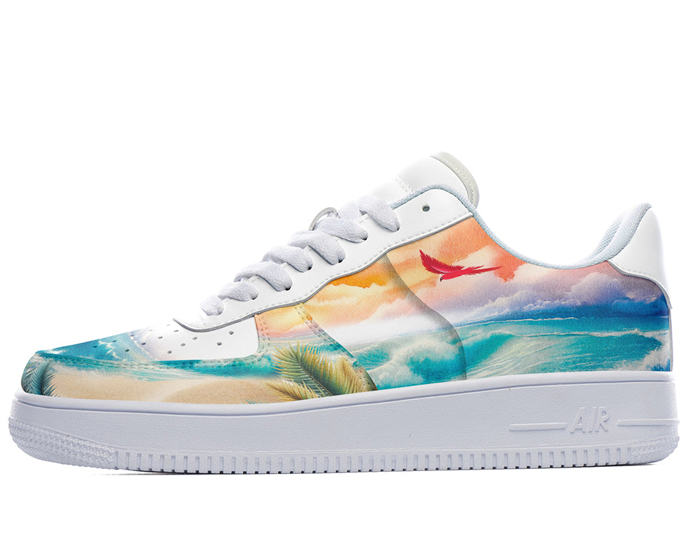 Tropical Beach Sneakers: Beach Landscape Illustration Court Sneakers