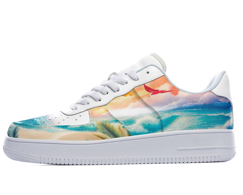 Tropical Beach Sneakers: Beach Landscape Illustration Court Sneakers