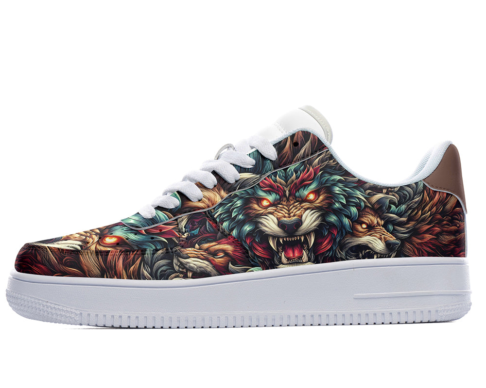 Wolf Sneakers: Fierce Wolf Pattern Court Sneakers