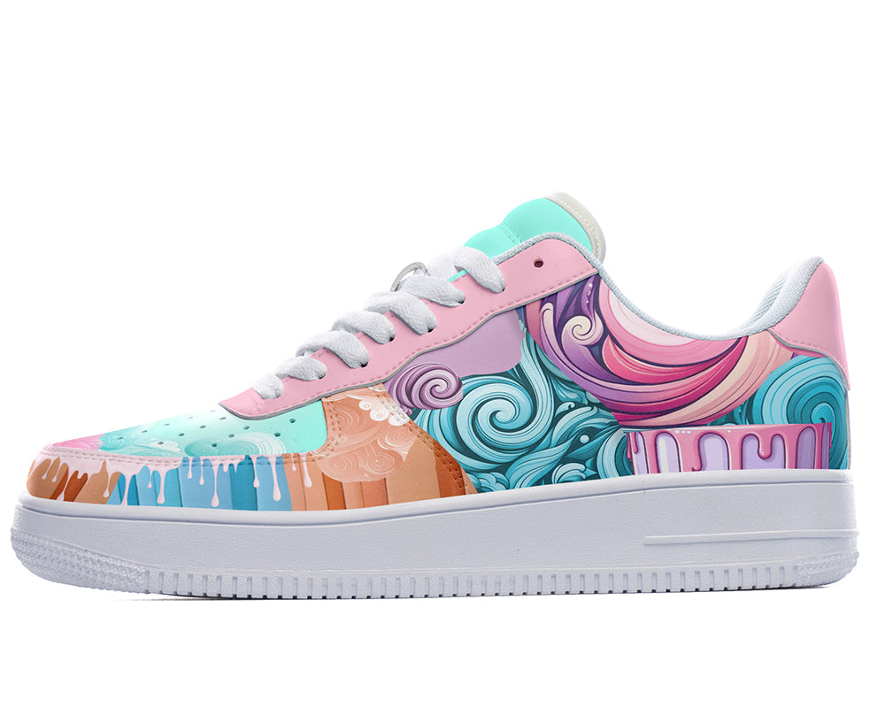 Pink & Teal Candy Swirl Sneakers: Sweet Treat Illustration Court Sneakers