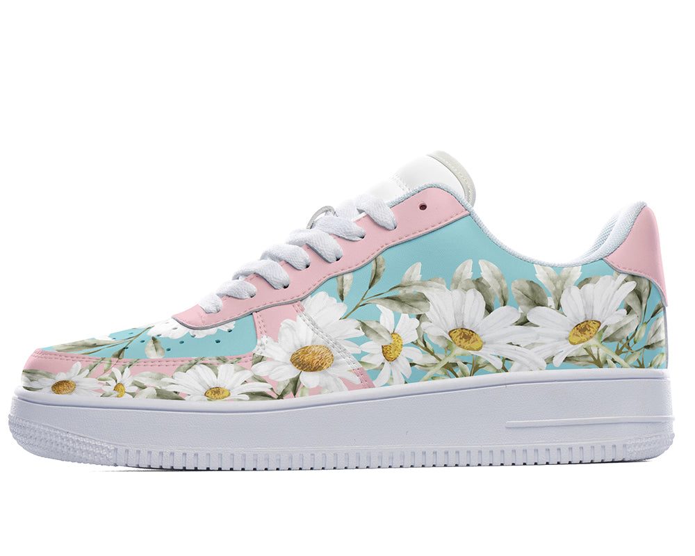 Daisy Sneakers: Daisy Flower Pattern Court Sneakers