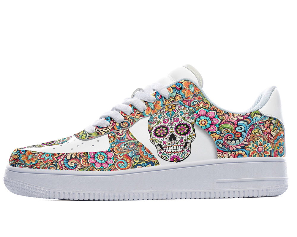 Day of the Dead Sneakers: Day of the Dead Skull Pattern Court Sneakers