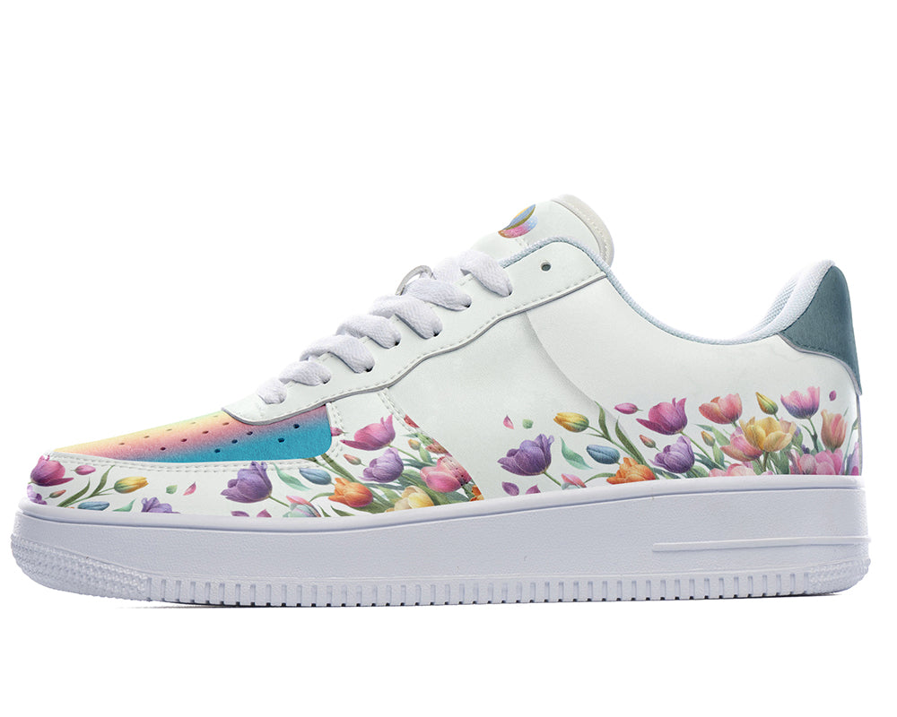 Easter Egg & Tulip Sneakers: Easter Egg & Tulip Pattern Court Sneakers