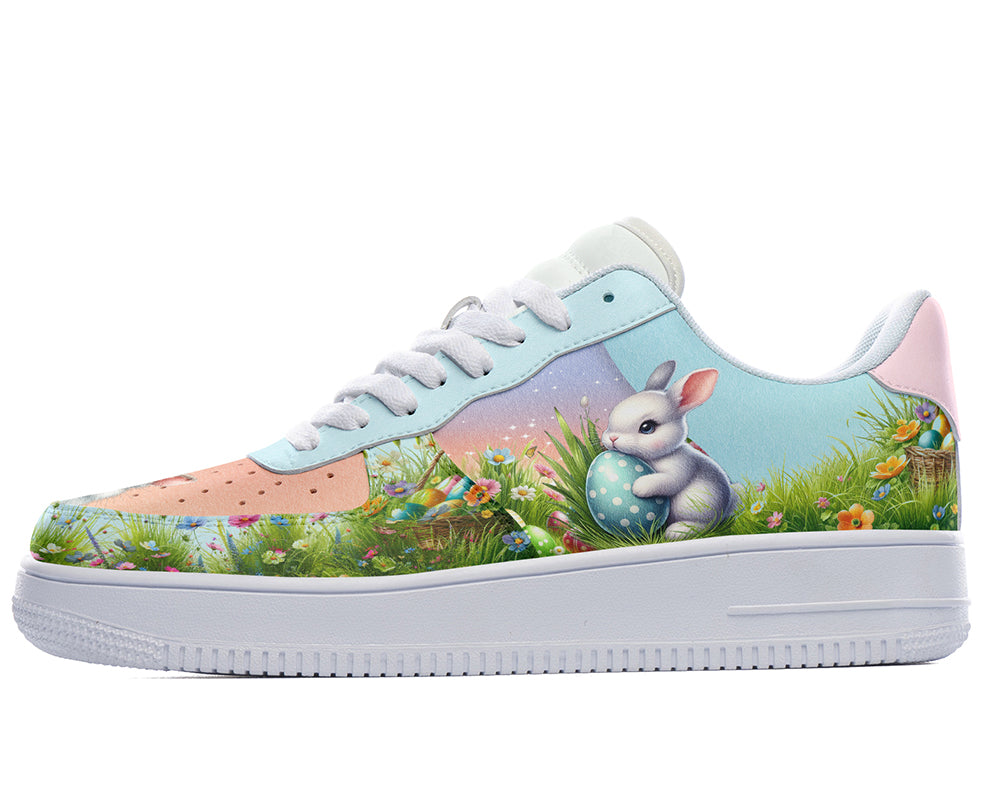 Easter Bunny Sneakers: Easter Bunny and Egg Pattern Court Sneakers