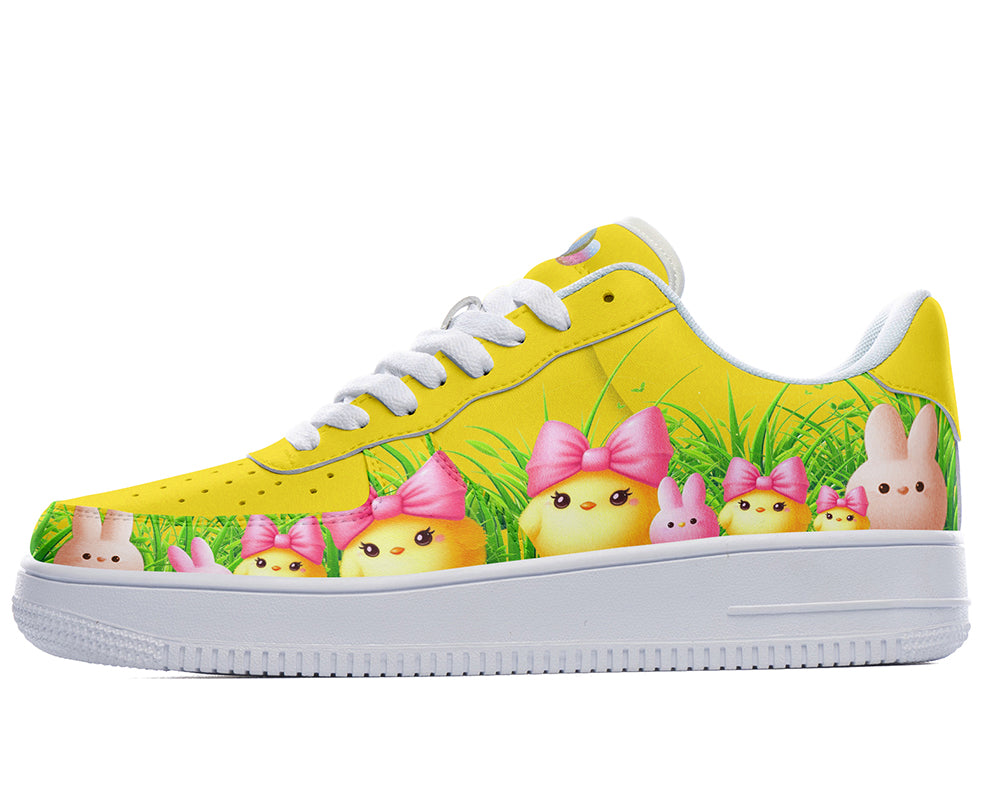 Easter Chick Sneakers: Easter Chick & Bunny Pattern Court Sneakers