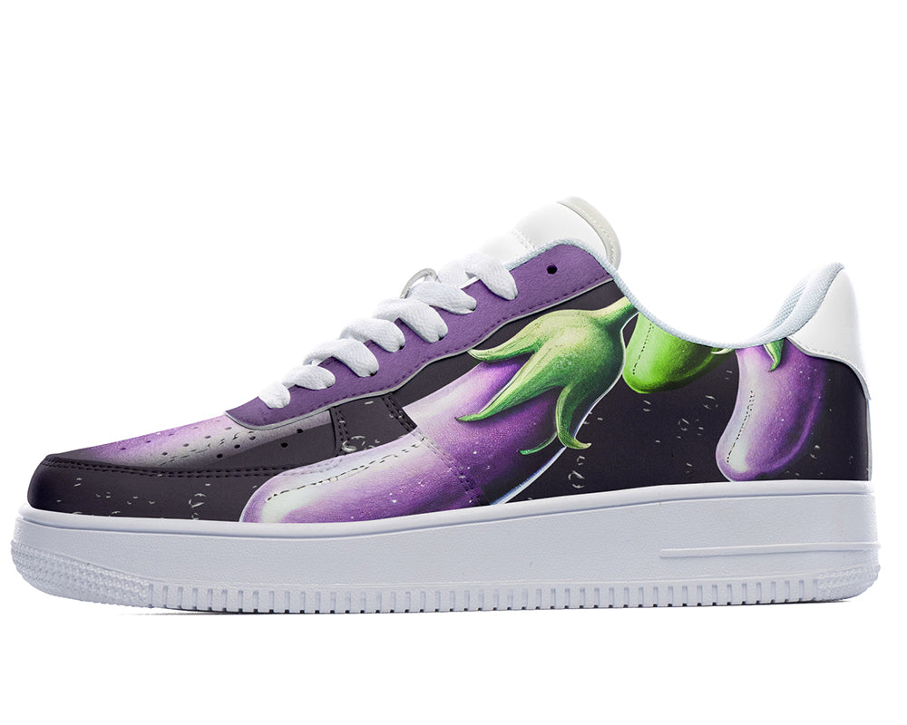 Eggplant Sneakers: Eggplant Pattern Court Sneakers