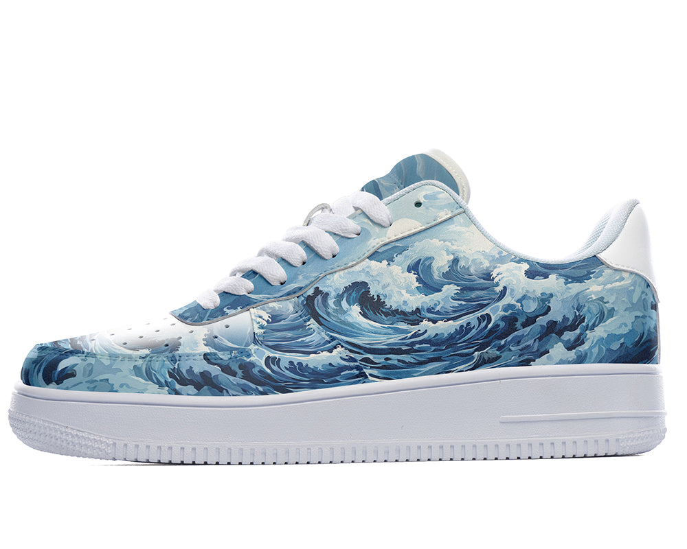 Ocean Wave Sneakers: Ocean Wave Illustration Court Sneakers
