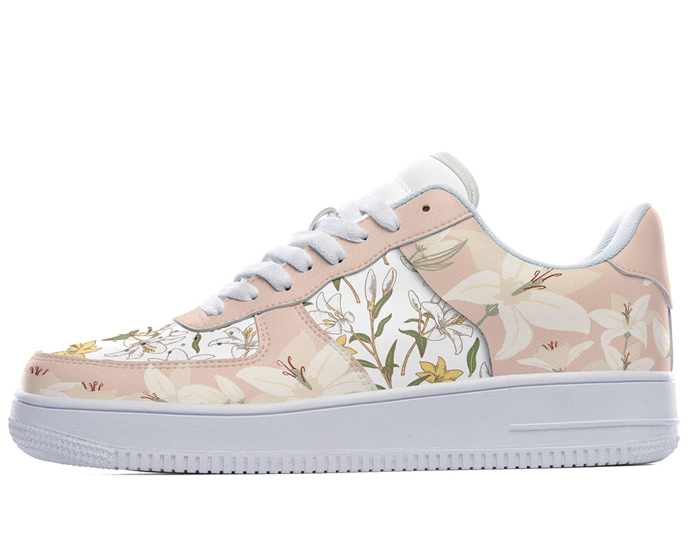 Lily Sneakers: Lily Flower Pattern Court Sneakers