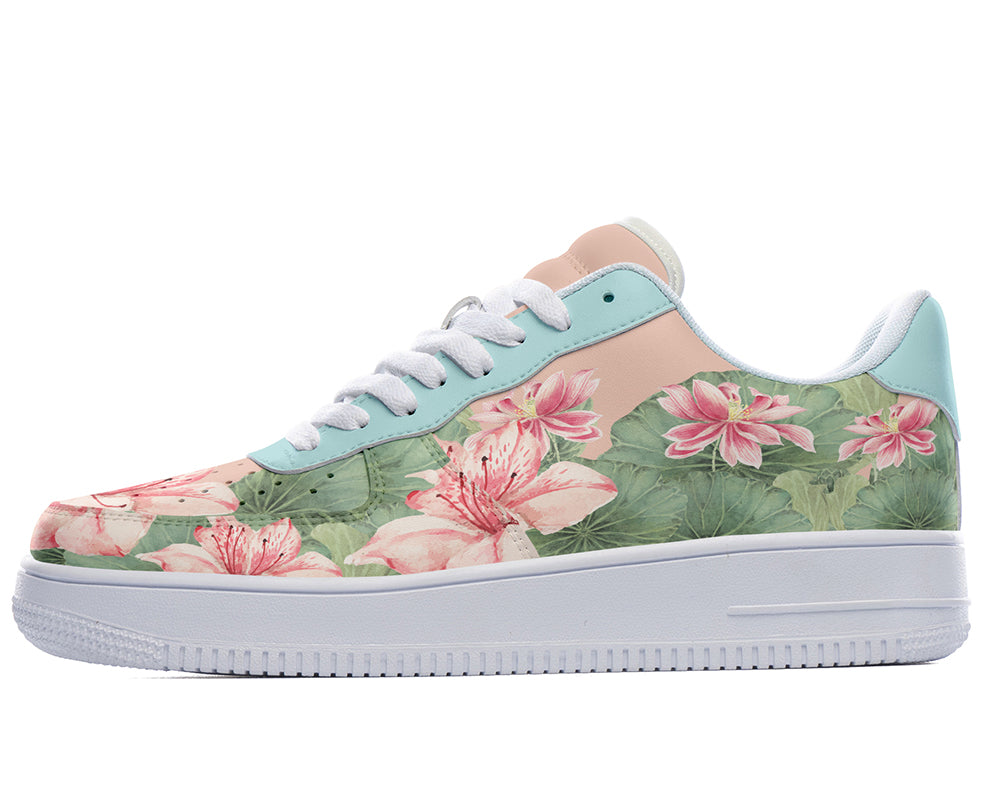 Lotus Sneakers: Lotus Flower Pattern Court Sneakers