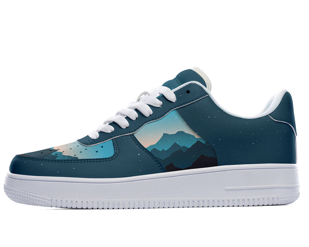 Mountain Sneakers: Mountain Landscape Illustration Court Sneakers