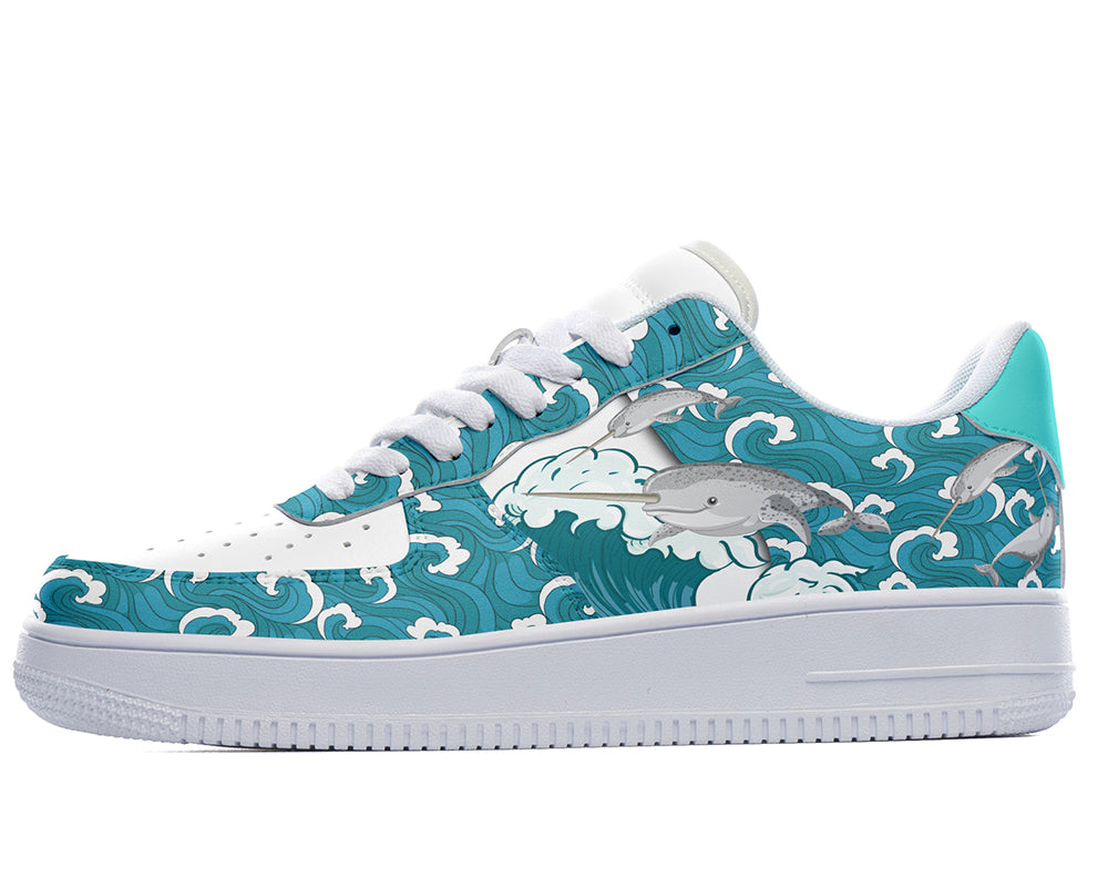 Narwhal Sneakers: Narwhal Wave Illustration Court Sneakers